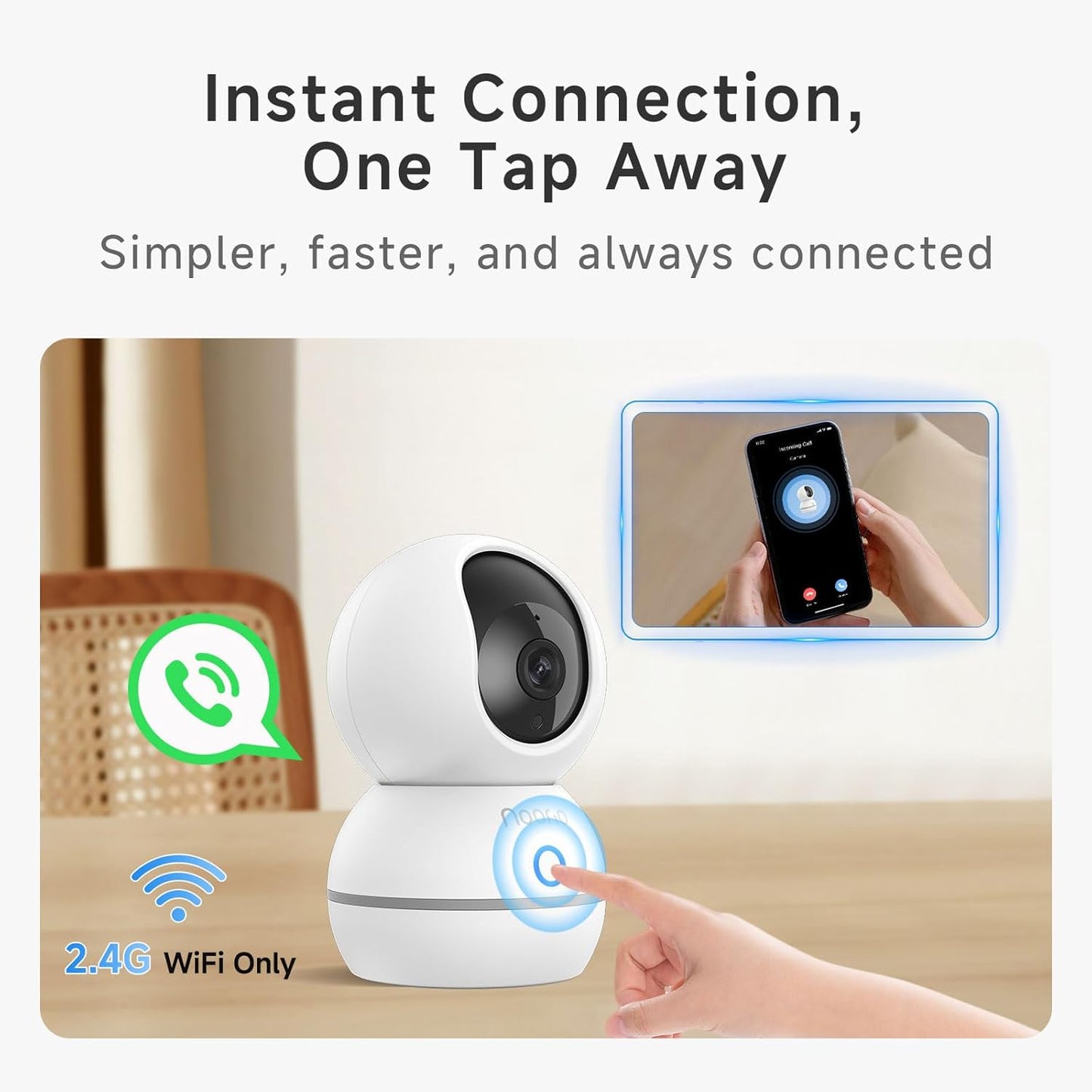 Noorio 2K Indoor Security Camera, Pet Camera with Speaker Pan&Tilt, One Click Call Baby Monitor Night Vision