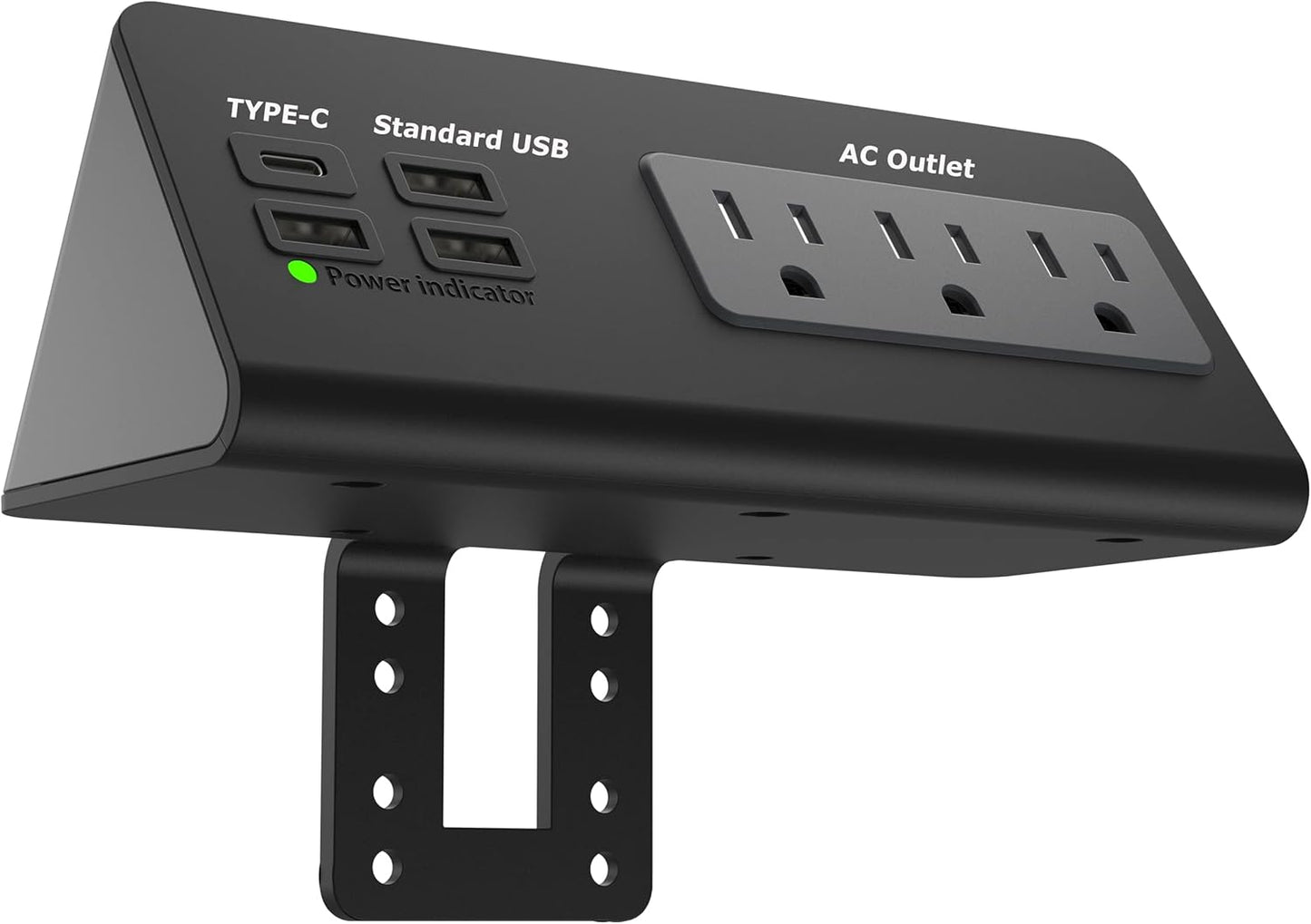 Power Charge Station Edge clamp Mount with USB-C Ports，Tabletop Surge Protector, Desk Clamp Power Sockets with 3 AC Outlets and 4 Fast Charging USB Ports for Home Office Hotel and Dormitory (Black)
