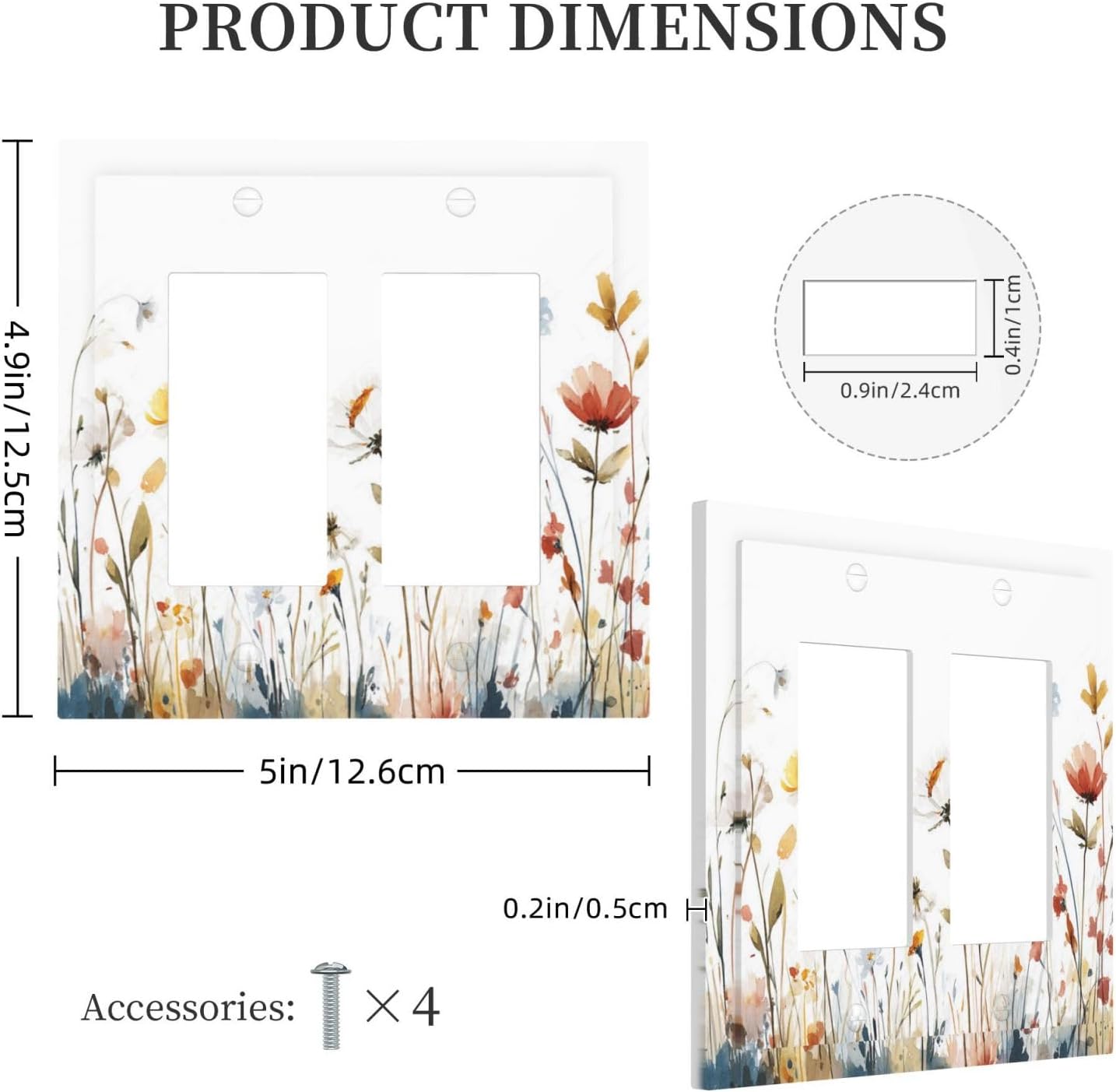 Watercolor Wildflower Colorful Floral Plant Decorative Outlet Covers 2 Gang Double GFCI Rocker Electrical Wall Panels Light Switch Cover Plate for Bed Room Living Room Decor