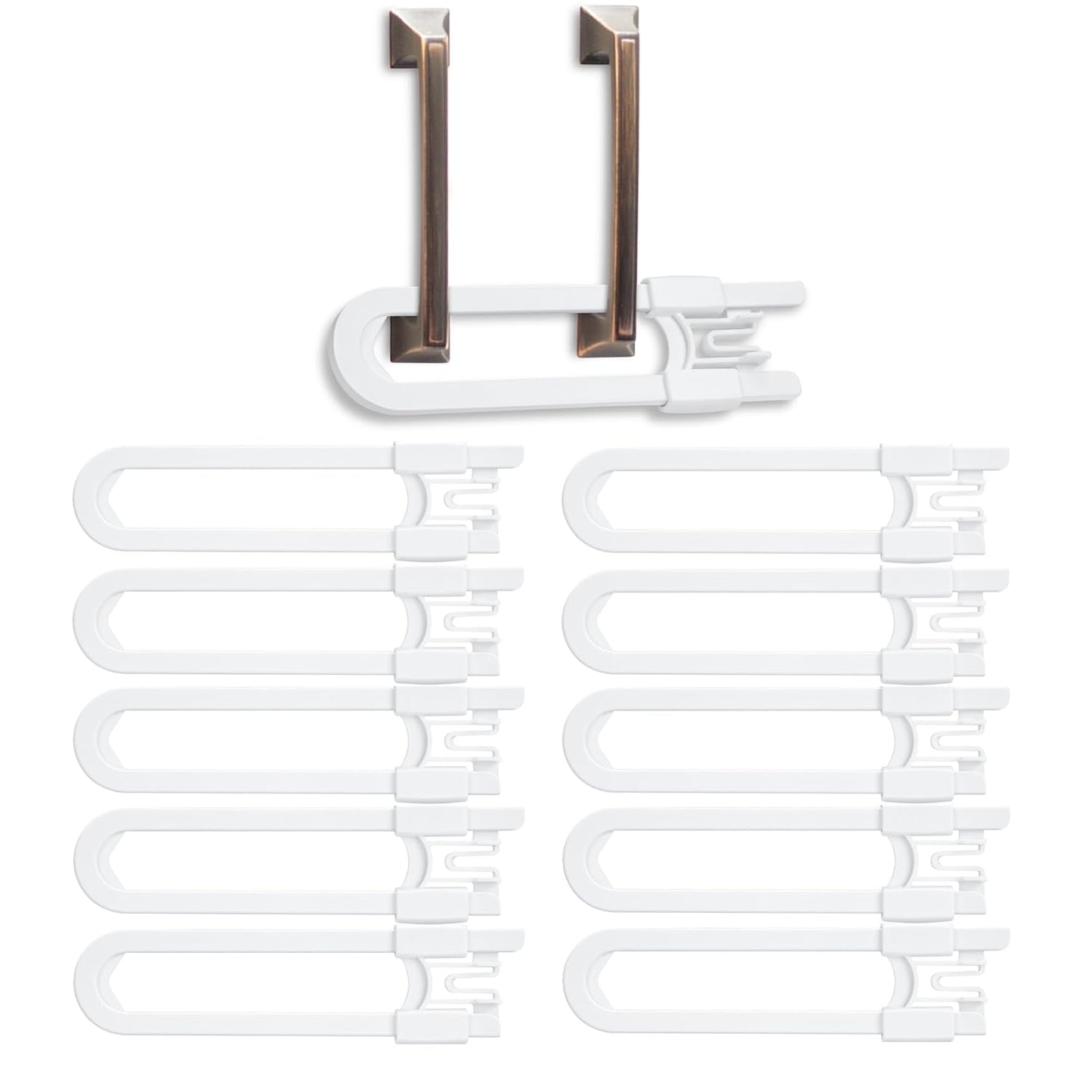 Vmaisi 10 Pack Baby Sliding Cabinet Locks - Adjustable U Shaped Child Safety Locks,Childproof Latches for Kitchen Bathroom Storage Cupboards Doors, Handles and Knobs White (10)