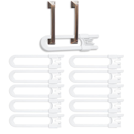 Vmaisi 10 Pack Baby Sliding Cabinet Locks - Adjustable U Shaped Child Safety Locks,Childproof Latches for Kitchen Bathroom Storage Cupboards Doors, Handles and Knobs White (10)
