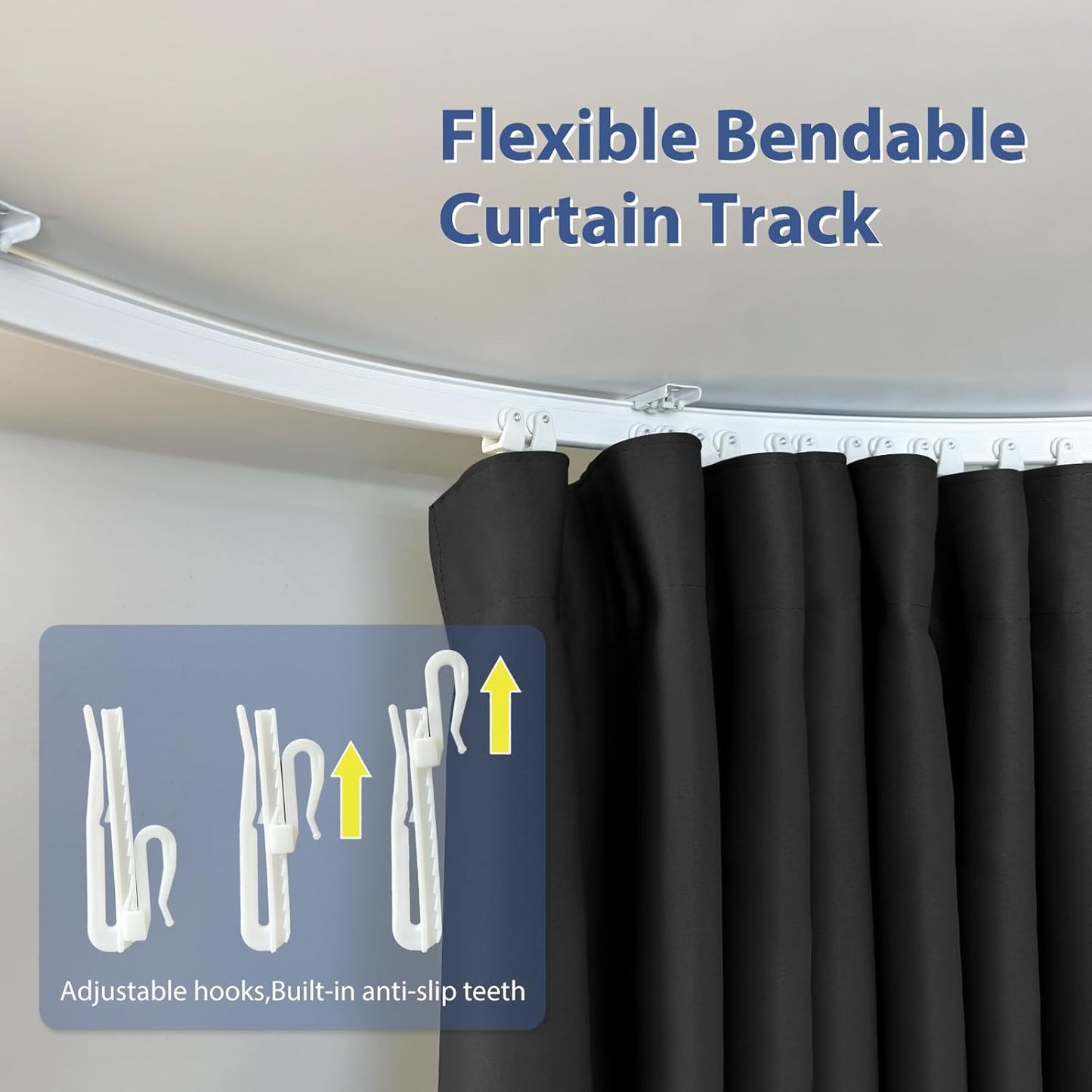 Room Divider Ceiling Mounted Curtains Track Sets Extra Wide Blackout Curtain Flexible Tracks for Bedroom Privacy Partition Separator, 1 Panel Black Drape and White Rail, W10 x H8ft