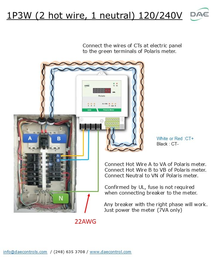 DAE P153-200-S KIT, UL CTEP kWh Smart Submeter, 1 Phase 3 Wire (2 hot Wire, 1 Neutral), 200A, 120/240v, 2 CTs, RS485