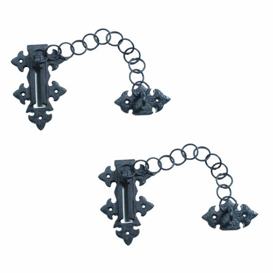 Renovators Supply Manufacturing Door Latches Slide Latch Bolt 5 in. Black Wrought Iron Colonial Chain Type Door Guard Extra Security Rust Resistant Privacy Latches with Hardware,Pack of 2