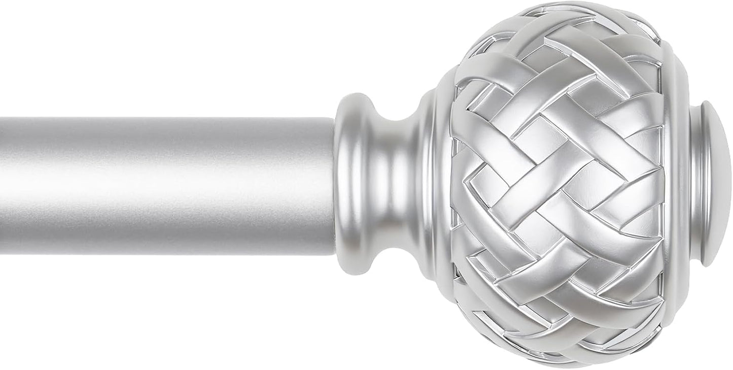 TONIAL Silver Curtain Rod 32 to 144 Inches, 7/8 Adjustable Curtain Rods for Windows 20 to 140 Inches, Splicing Drapery Rods Decorative with Netted Texture Finials