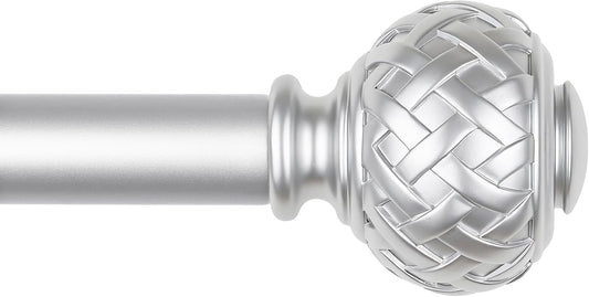 TONIAL Silver Curtain Rod 32 to 86 Inches, 7/8 Adjustable Curtain Rods for Windows 20 to 82 Inches, Splicing Drapery Rods Decorative with Netted Texture Finials