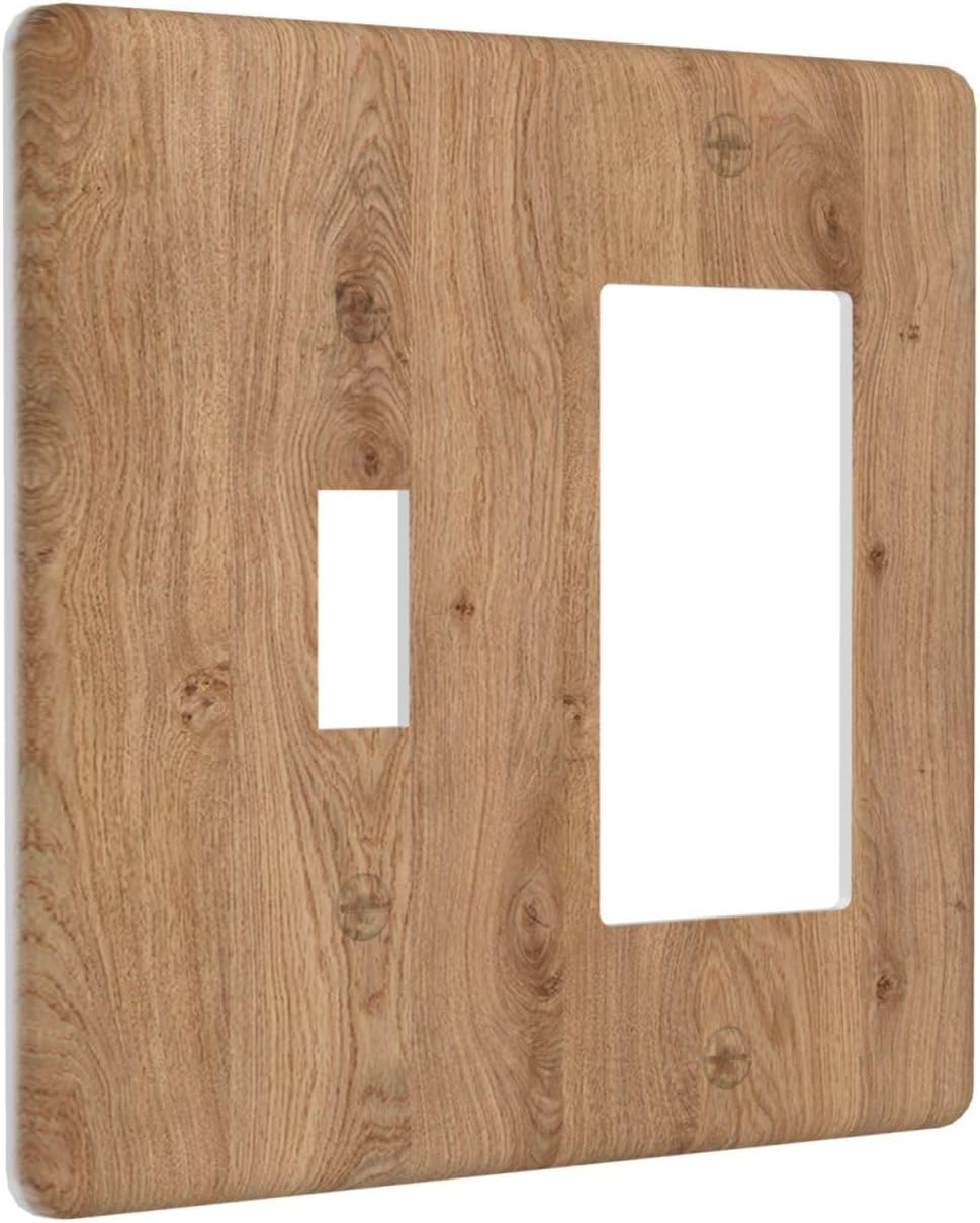 Outlet Covers Vintage Rustic Wood Color Brown Wood Grain 1 Toggle 1 Rocker Combination Decorative Wall Plate Light Switch Cover Plate Electrical Switch Plates for Farmhouse Cabin Decor