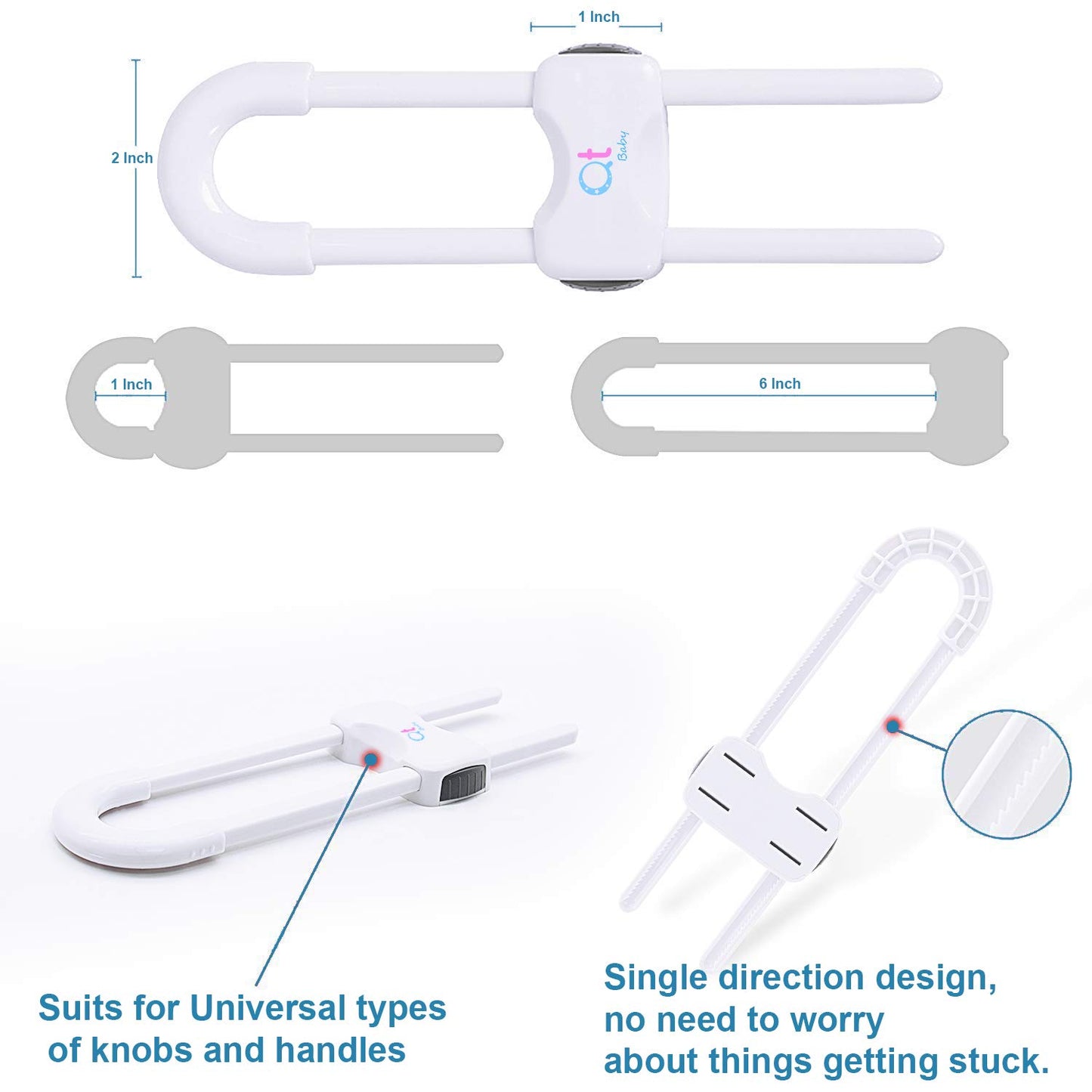 Pack of 12 - Baby Proofing Cabinet Locks Adjustable U Shaped Baby Safety Latches for Drawers, Fridge, Closet Modern Baby Proofing Cabinet Lock with Extra Secure Lock Buttons (White)
