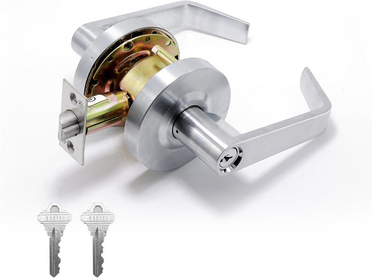 BSEED Storeroom Commercial Door Lever Lock, Heavy Duty Grade 2 Lever Handle, ADA Compliant, UL 3 Hour Fire Rated, Non-Handed, Satin Chrome Finish, 2-3/4" Backset for Storage & Utility Doors