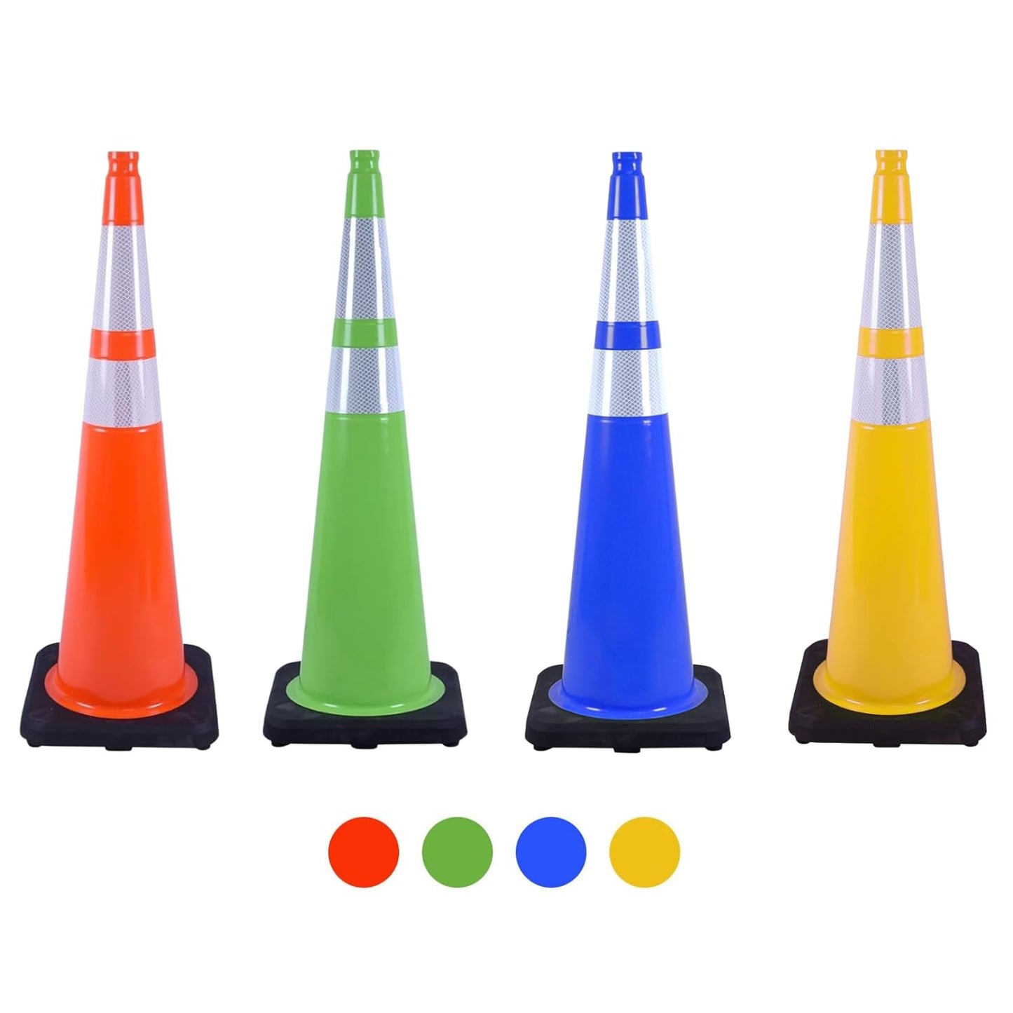 8 Pack 36 Inch Blue Traffic Cones with Reflective Tape, Heavy Duty Black Base Safety Cones for Airports, Warehouses and Large Event Spaces (8, Blue, 36 Inch)
