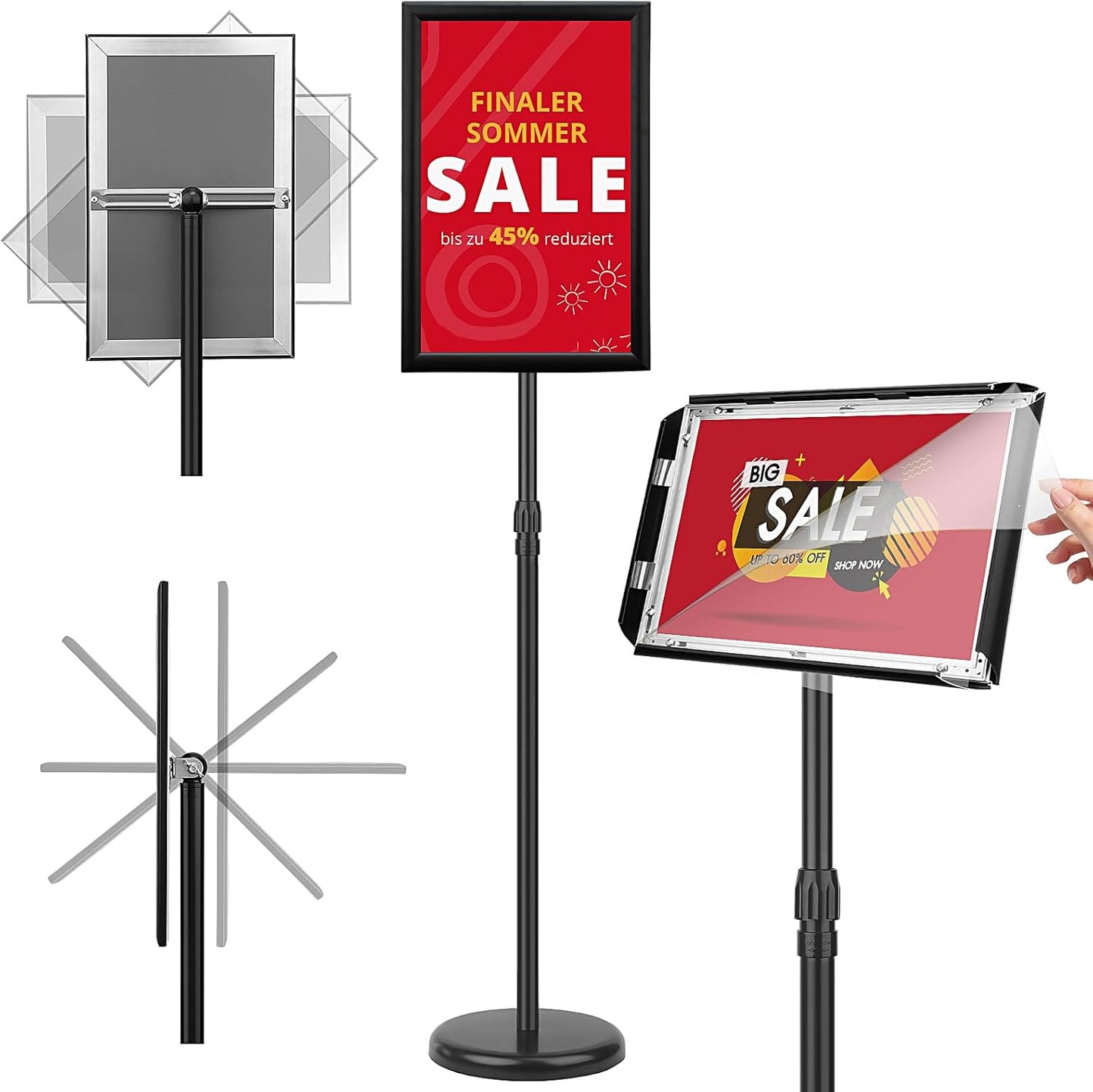 Adjustable Sign Holder Stand 11x17 inch,Pedestal Floor Signage Standing Holder with Heavy Duty Base, Aluminum Snap Open Frame Display for Business Restaurant, Mall,Schools-2 Pack