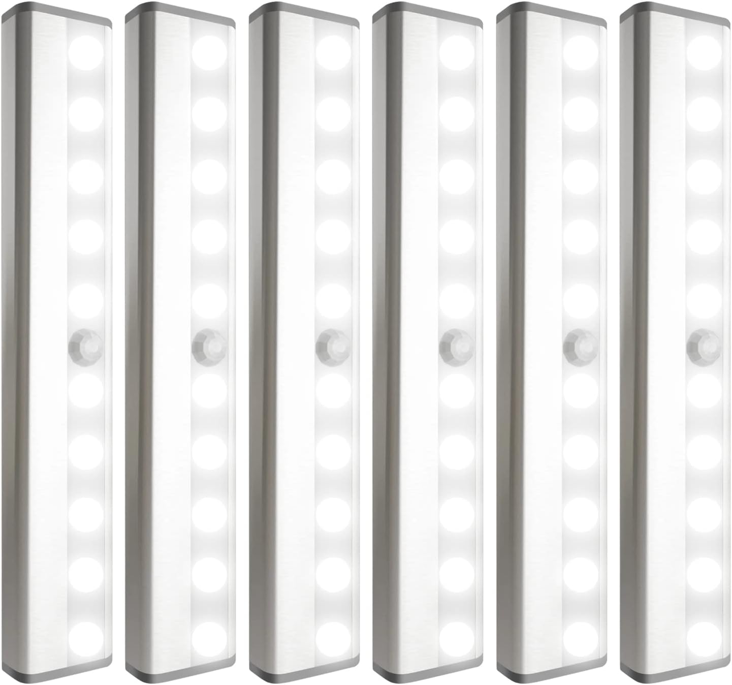6 Pack LED Motion Sensor Lights, 10 LED Closet Battery Operated Lights, Stick-On Anywhere Magnetic Night Light Bar, Led Safe Light Indoor for Closet Stairs Wardrobe