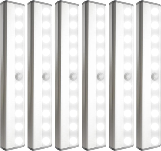 6 Pack LED Motion Sensor Lights, 10 LED Closet Battery Operated Lights, Stick-On Anywhere Magnetic Night Light Bar, Led Safe Light Indoor for Closet Stairs Wardrobe