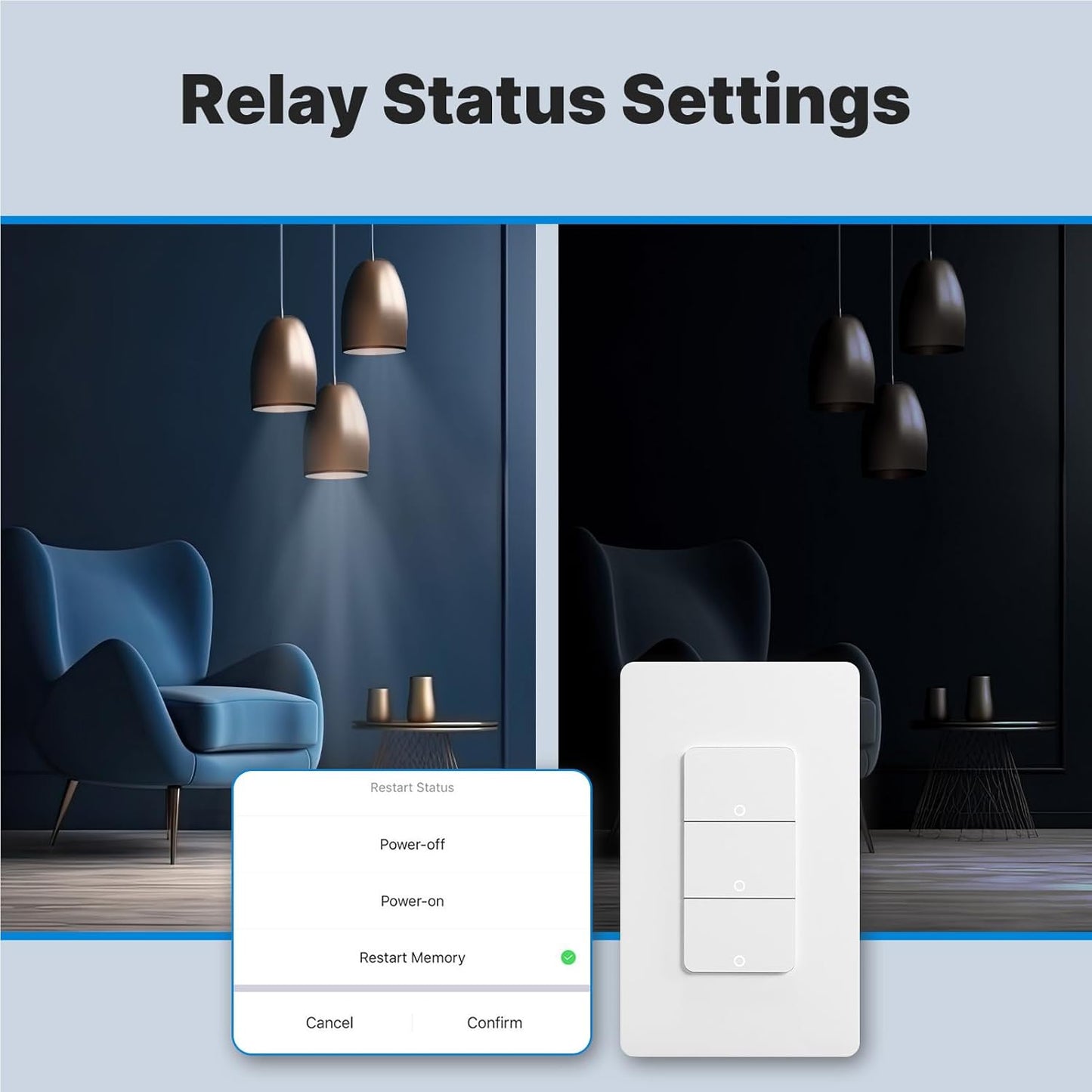 Matter WiFi Smart Light Switches, Netural Wire Required, 2.4GHz Single Pole Switch, Compatible with Alexa Assistant, Remote Control, Voice Control, No Hub Required (3 Way)