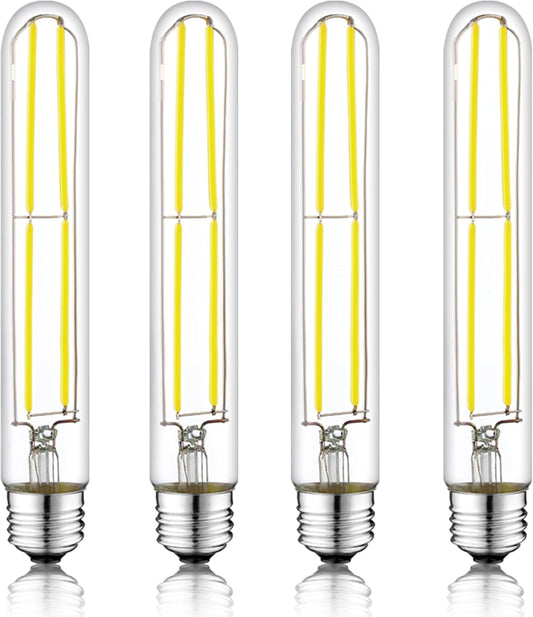 7.3 Inch E26 Led Bulb 6W Dimmable, 5000K Daylight Edison Bulbs 800LM, Equal 80 Watt Tubular T10 T9 Long Clear Glass Light Bulb for Rustic Pendant Industrial Pipe Wall Sconces - 4Pack