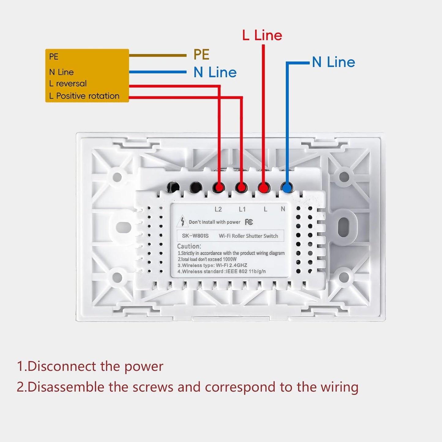 Smart Roller Shutter Switch 118X72X34MM Need Neutral Wire,2.4GHz WiFi Roller Shutter Switch, Tempered Glass Panel, Compatible with Alexa and Smart Life, White WiFi-Roller Shutter