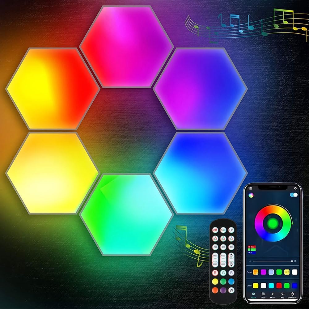 Hexagon LED Wall Light Panels: Smart RGB Color-Changing Hexagon Lights with App & Remote Control, Music Sync Mode,DIY Wall Decor for Bedroom, Gaming Room, Home Theater (8)