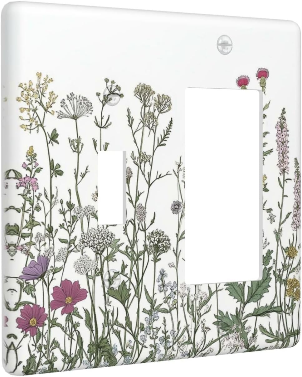 Vintage Herbs Wildflowers Plant Floral Outlet Covers 1 Toggle 1 Rocker Combination Decorative Wall Plate Electrical Switch Plates Light Switch Cover Plate For Bed Room Home Decor