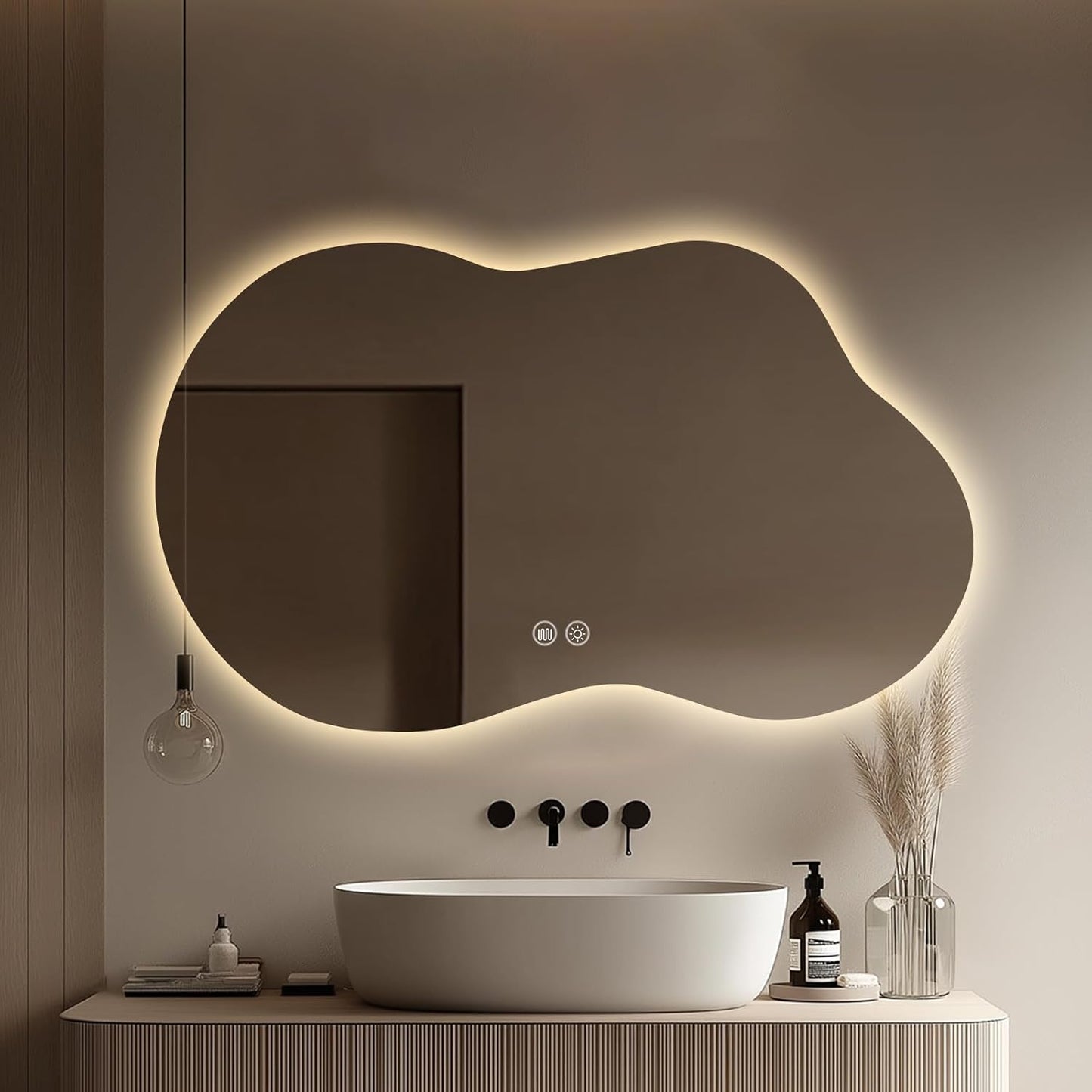 LED Bathroom Mirror with Lights 24x40, Stepless Dimmable Irregular Backlit Mirror with 3 Colors, Anti-Fog, Memory, Al-Alloy Lampshade, Frameless Smart Mirror for Bathroom (Horizontal/Vertical)