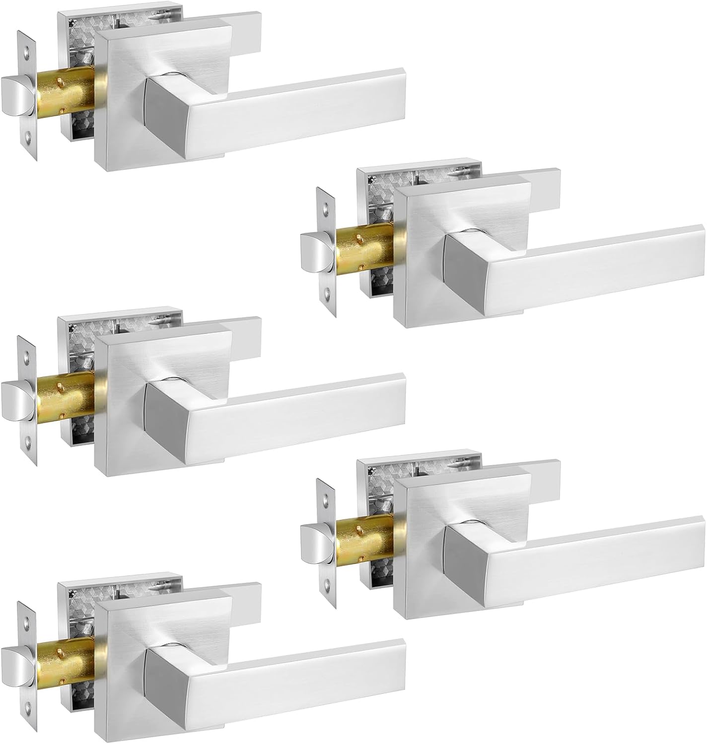 Square Passage Door Lever, Heavy Duty Interior Door Handles for Hallway& Closet Non-Locking Door Knob in Satin Nickel Keyless Door Lockset for Right & Left Side Door, 5 Pack