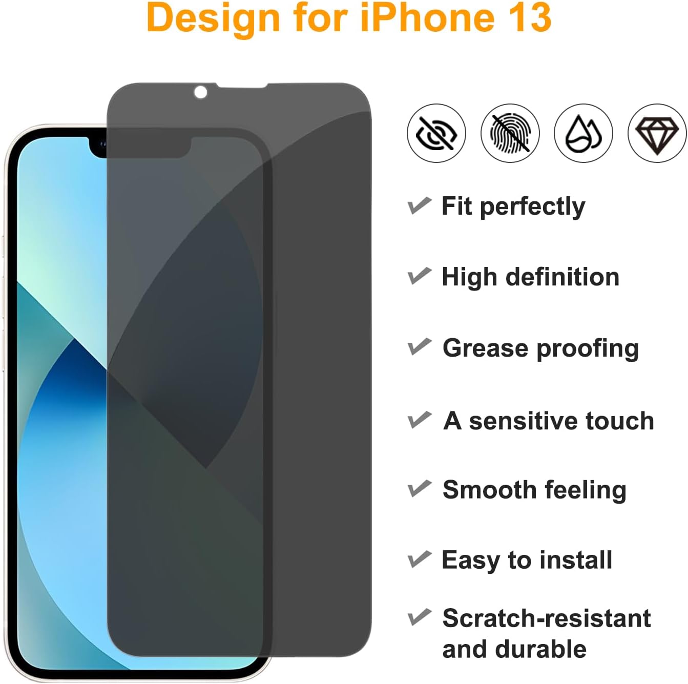 PEHAEL 3+3Pack for iPhone 13 Privacy Screen Protector with Camera Lens Protector Full Coverage Anti-Spy Tempered Glass Film 9H Hardness Easy Installation Bubble Free [6.1 inch]