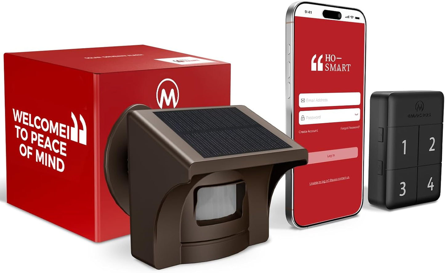 eMACROS Pro 4 Solar Driveway Alarm with App, 1/2 Mile Wireless Range, Motion‑Triggered Alerts for Long Driveways, Works with Existing Home Cameras, Rechargeable Base Station with 3-Day Backup Power