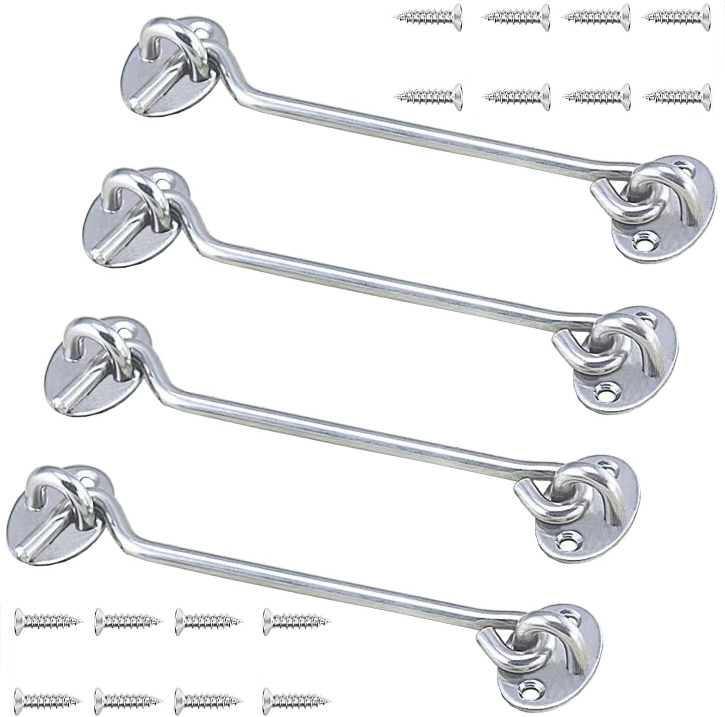 4 Pack Barn Door Latch Door Lock Hardware, Sliding Door Lock Eye Hook Latch with Screws, Rust-Resistant Metal Gate Latch, Privacy Hooks Latch for Inside Door