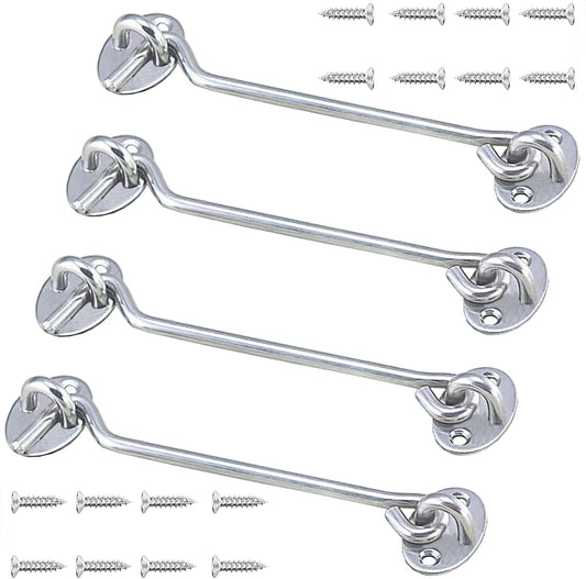 4 Pack Barn Door Latch Door Lock Hardware, Sliding Door Lock Eye Hook Latch with Screws, Rust-Resistant Metal Gate Latch, Privacy Hooks Latch for Inside Door