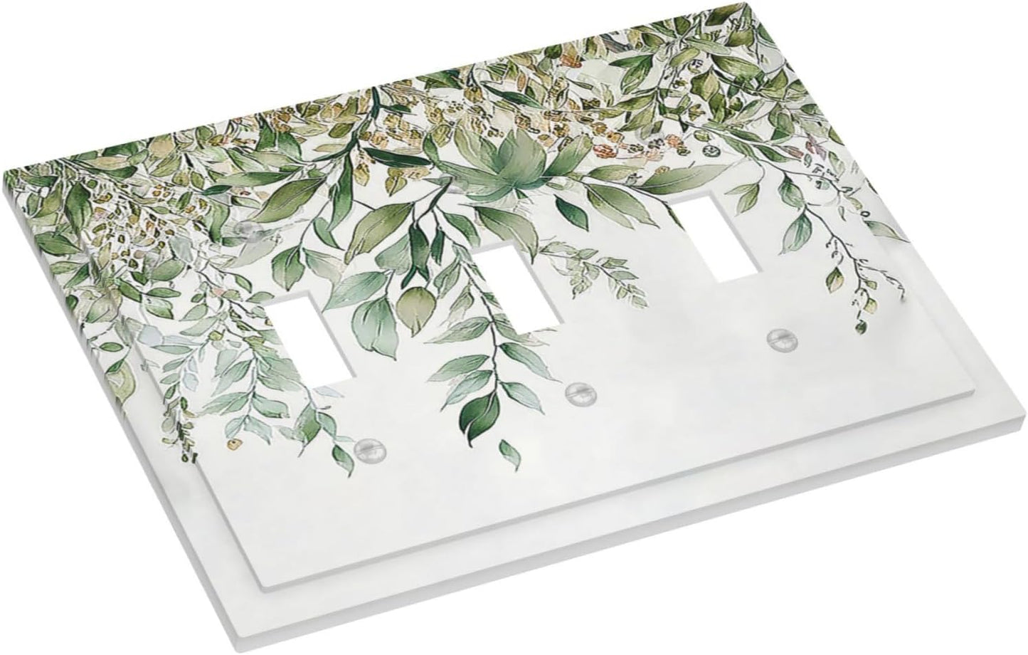 Decorative Switch Plates Sage Green Eucalyptus Watercolor Plant Leaves 3 Gang Wall Plate Triple Toggle Light Switch Cover Faceplate Electrical Wall Panels for Bedroom Bathroom Decor