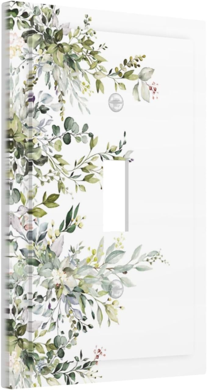 Decorative Light Switch Plate Covers Rustic Eucalyptus Leaves Green Leaf 1 Gang Light Switch Cover Plate Single Toggle Wall Plate Outlet Covers Faceplate for Home Decor （2 Pack）