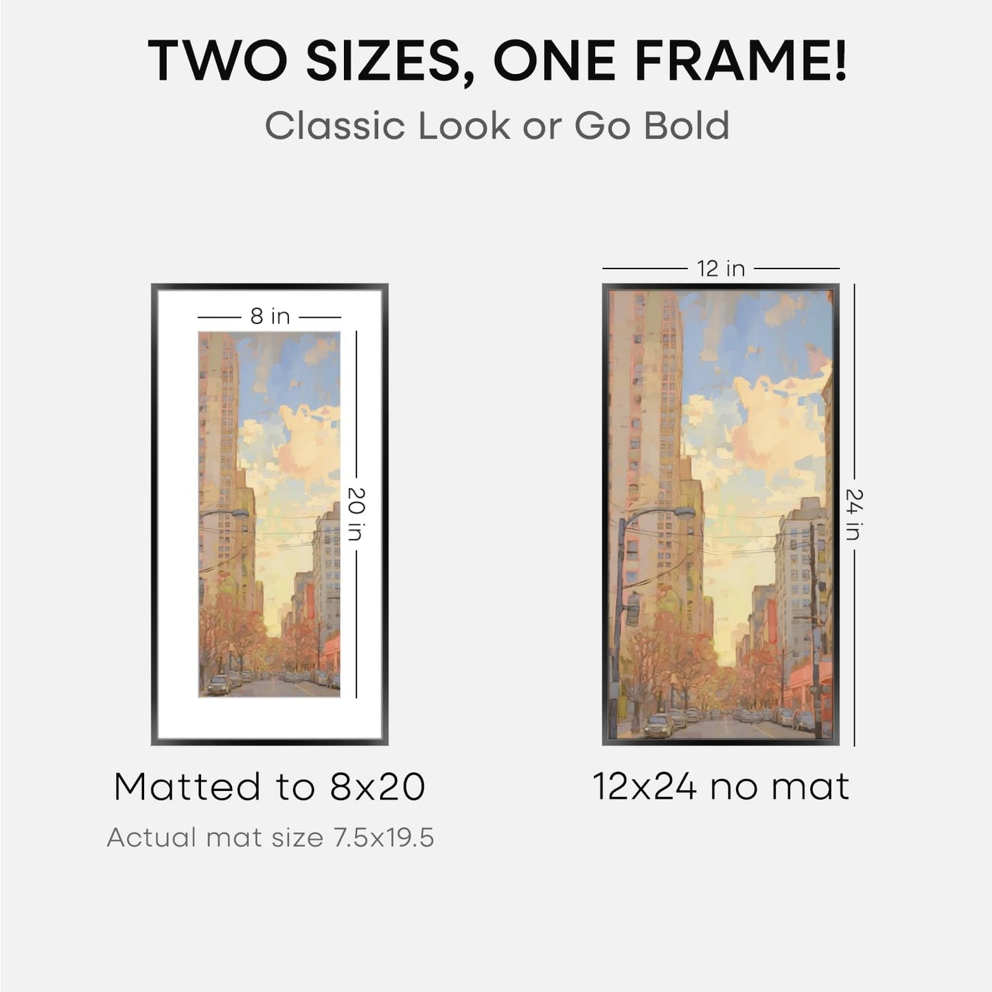 Homeforia 12x24 Picture Frame Black, High End Metal 12x24 Poster Frames with Mat 8x20 for Photo, 12 x 24 Black Frame Matted to 8 by 20 Print, 24x12 Panoramic Frames, Tempered Glass, Wall Kit, Set of 1