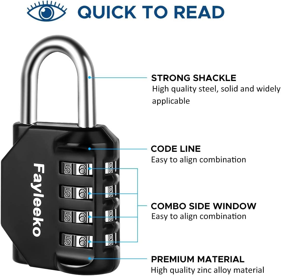 Combination Lock, 4 Digit Combination Padlock for School Gym Sports Locker, Fence, Toolbox, Case, Hasp Cabinet Storage (2 Pack, Purple & Black)