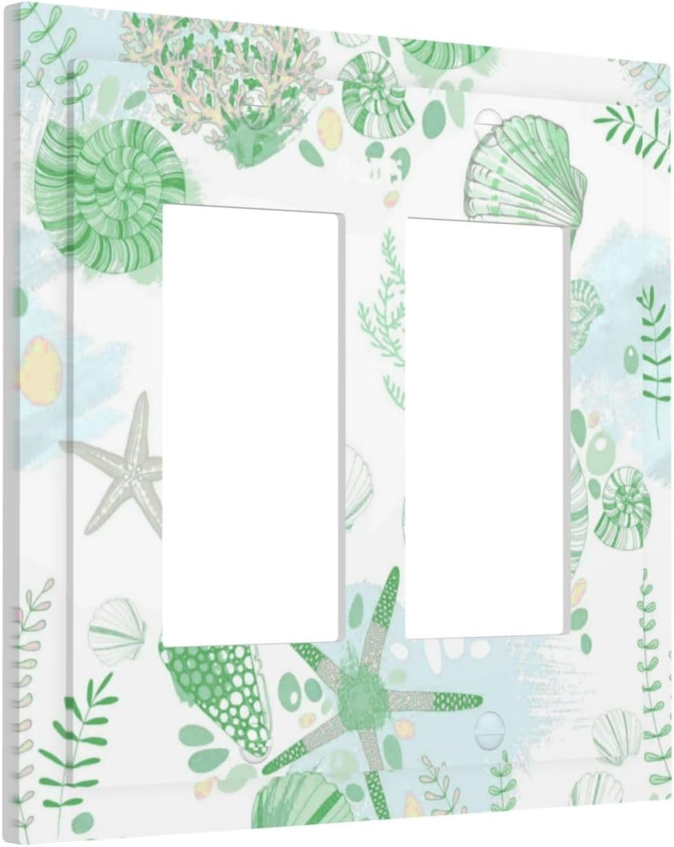 Beach Nautical Starfish Scallop Coral Conch Decorative Outlet Covers 2 Gang Double GFCI Rocker Electrical Wall Panels Light Switch Cover Plate for Bathroom Home Decor