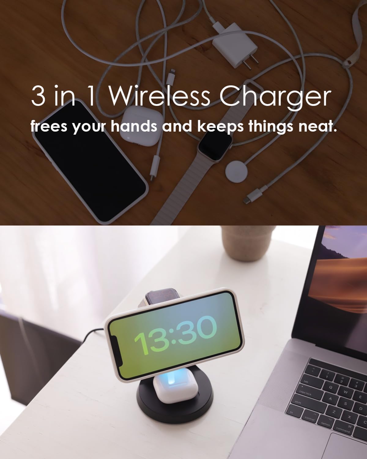 Wireless Charger Compatible with Mag-Safe,3 in 1 Charging Station for iPhone17/16/15/14/13/12 Series, Apple Watch,AirPods,15W Fast Charging (USB-C Adapter Included)