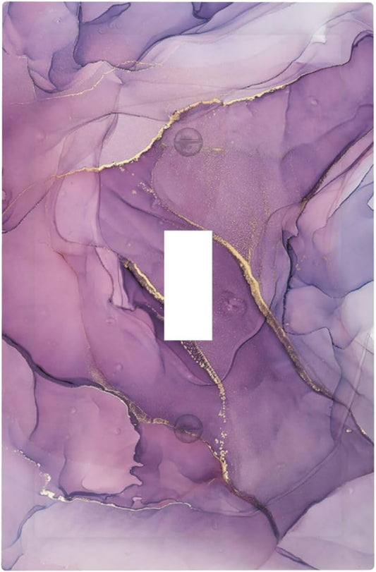 Decorative Light Switch Cover Purple Marbling Golden Line 1 Gang Single Toggle Device Electrical Faceplate Switchplates Decorator Outlet Wall Plate for living Room Bathroom Decor
