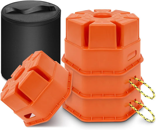 6" H Trailer Jack Block 4 Pack with Bag, 40000 lbs Capacity per Camper RV Stabilizer Blocks for Any Tongue Jack, Post, Foot, Round Square or Scissor Stabilizer, Stackable & Portable, Orange