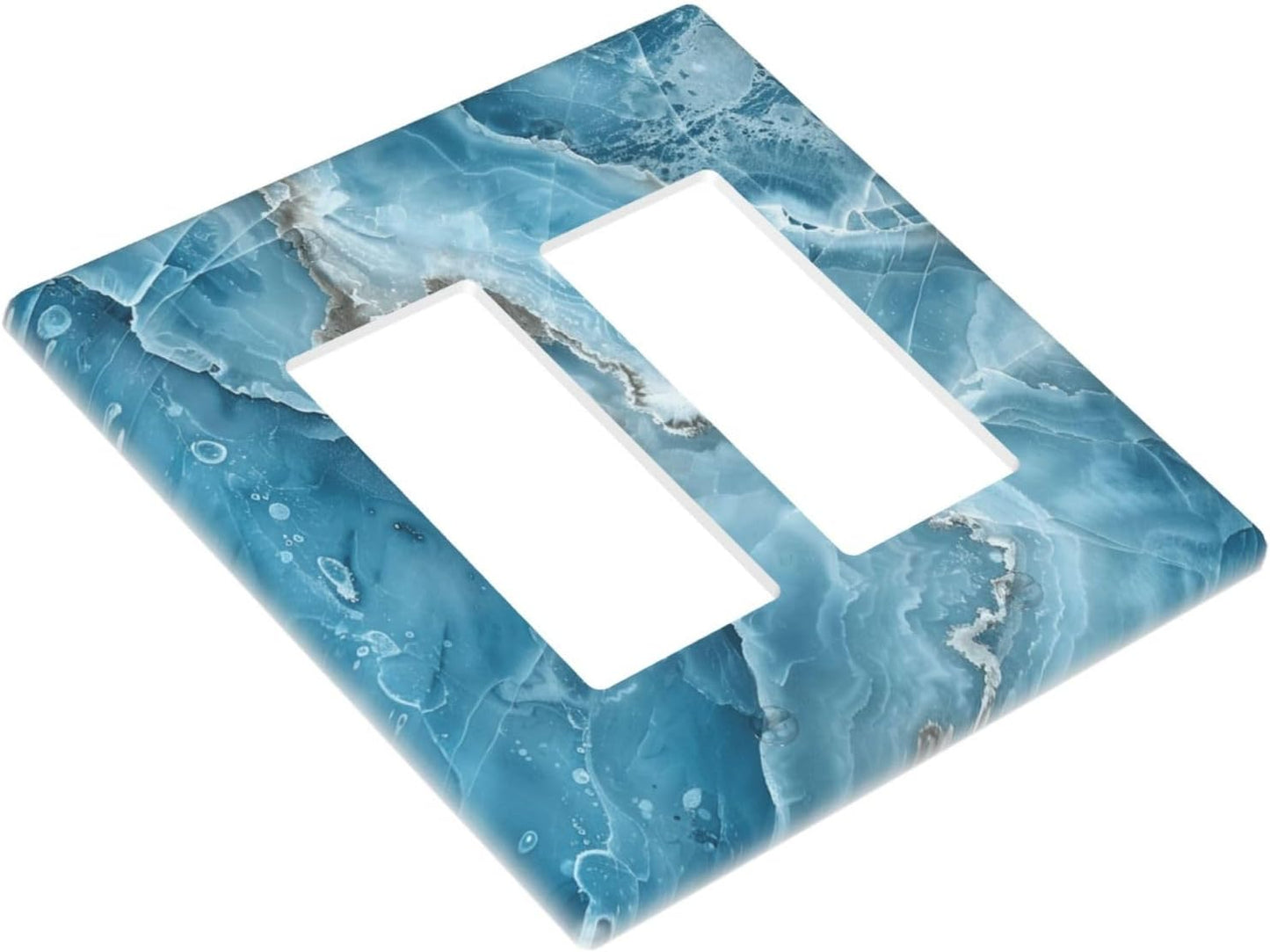 Decorative Outlet Covers Abstract Watercolor Blue Marble Texture 2 Gang Light Switch Cover Plate Double Rocker Wall Plates for Electrical Outlets Switch Plate Covers for Bedroom Home Decor