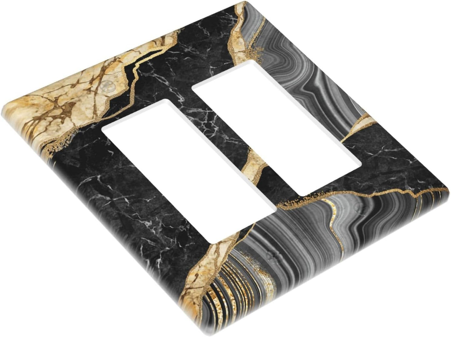 Decorative Outlet Covers Modern Abstract Black Gold Marble 2 Gang Light Switch Cover Plate Double Rocker Wall Plate Switch Plate Covers Faceplate for Bathroom Kitchen Decor （2 Pack）