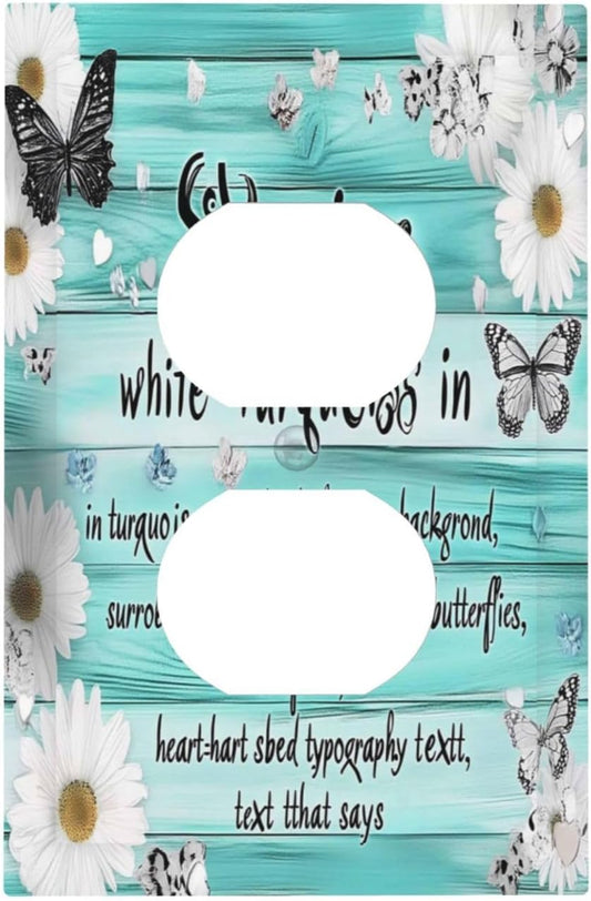 Teal Butterfly Daisy Rustic Wooden Signs Outlet Covers 1 Gang Duplex Light Switch Cover Decorative Switch Plates Electrical Receptacle Faceplate Wall Plate For Farmhouse Cabin Decor