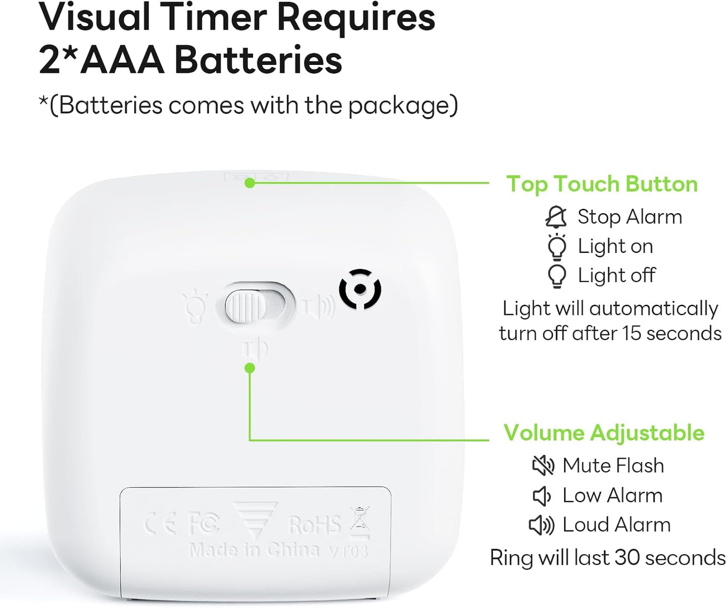Yunbaoit Visual Timer with Night Light, 60-Minute Dinosaur Countdown Timer for Kids and Adults, Time Management Tool for Home, School, Kitchen, or Office (Green)