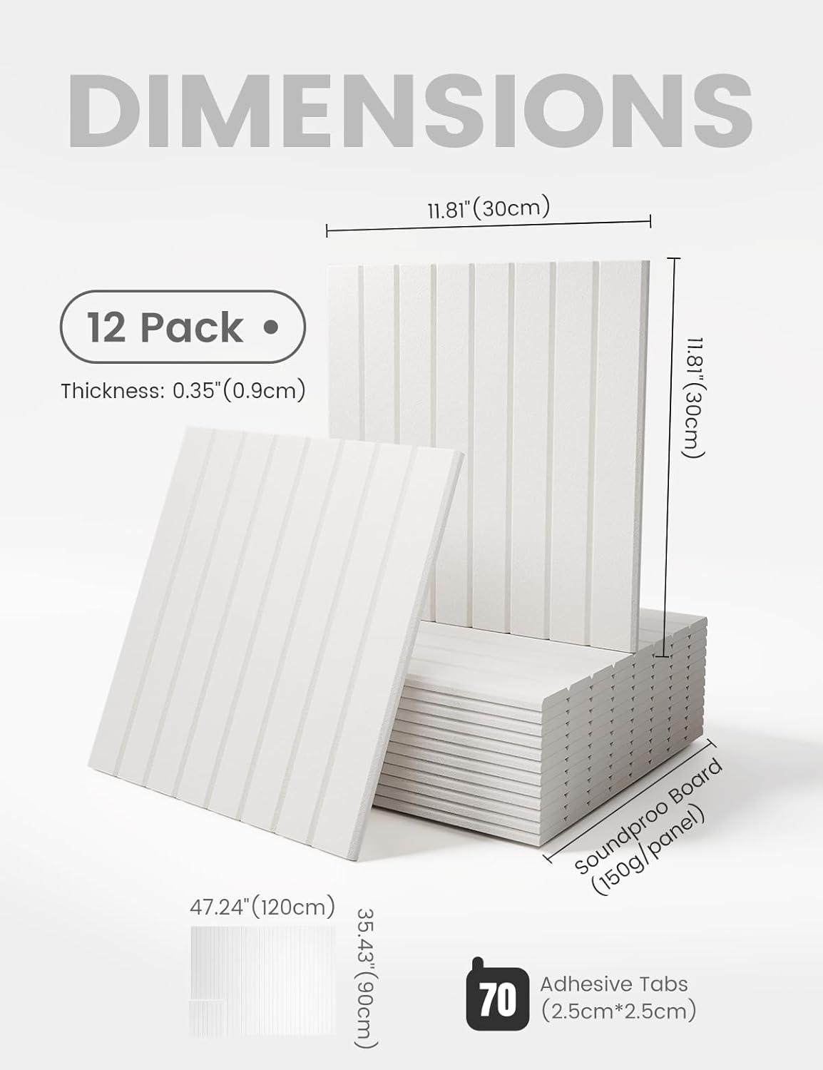Large Felt Bulletin Board 48" x 36" Cork Board Alternative-12 Pack with 70 Safe Removable Adhesive Tabs, Cork Boards for Walls Cork Board for Home Office Classroom Pin Board (Milky White)