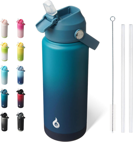 BJPKPK Water Bottle with Straw Lid, 24oz Vacuum Insulated Water Bottles, Metal Stainless Steel Thermo for Sports, Travel, BPA Free Leak Proof Thermo, Cups, Flasks, Tumblers,Vast