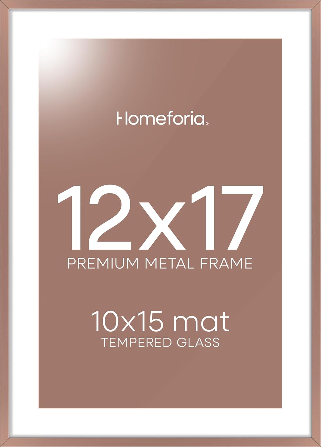 Homeforia 12x17 Picture Frame Mocha, High End Metal 12x17 Poster Frames with Mat 10x15 for Photo, 12 x 17 Mocha Frame Matted to 10 x 15 inch Print, 17x12 Thin Frame, Tempered Glass, Wall Kit, Set of 1