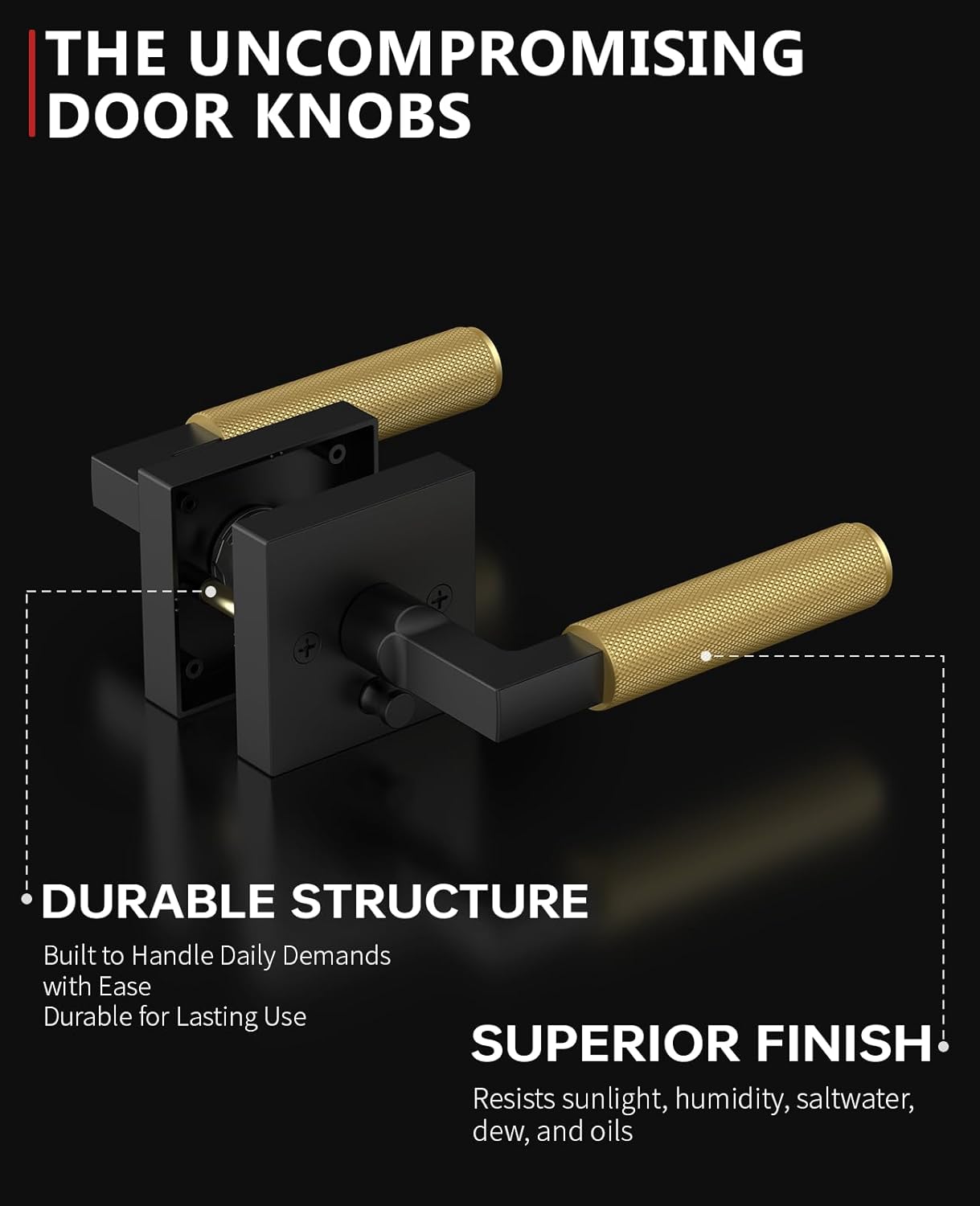 Asidrama 4 Pack Privacy Black and Gold Door Handles, Door Lever with Door Knobs Indoor for Bedroom or Bathroom, Heavy Duty Door Handles Interior with Locks for Left Right Sided Doors