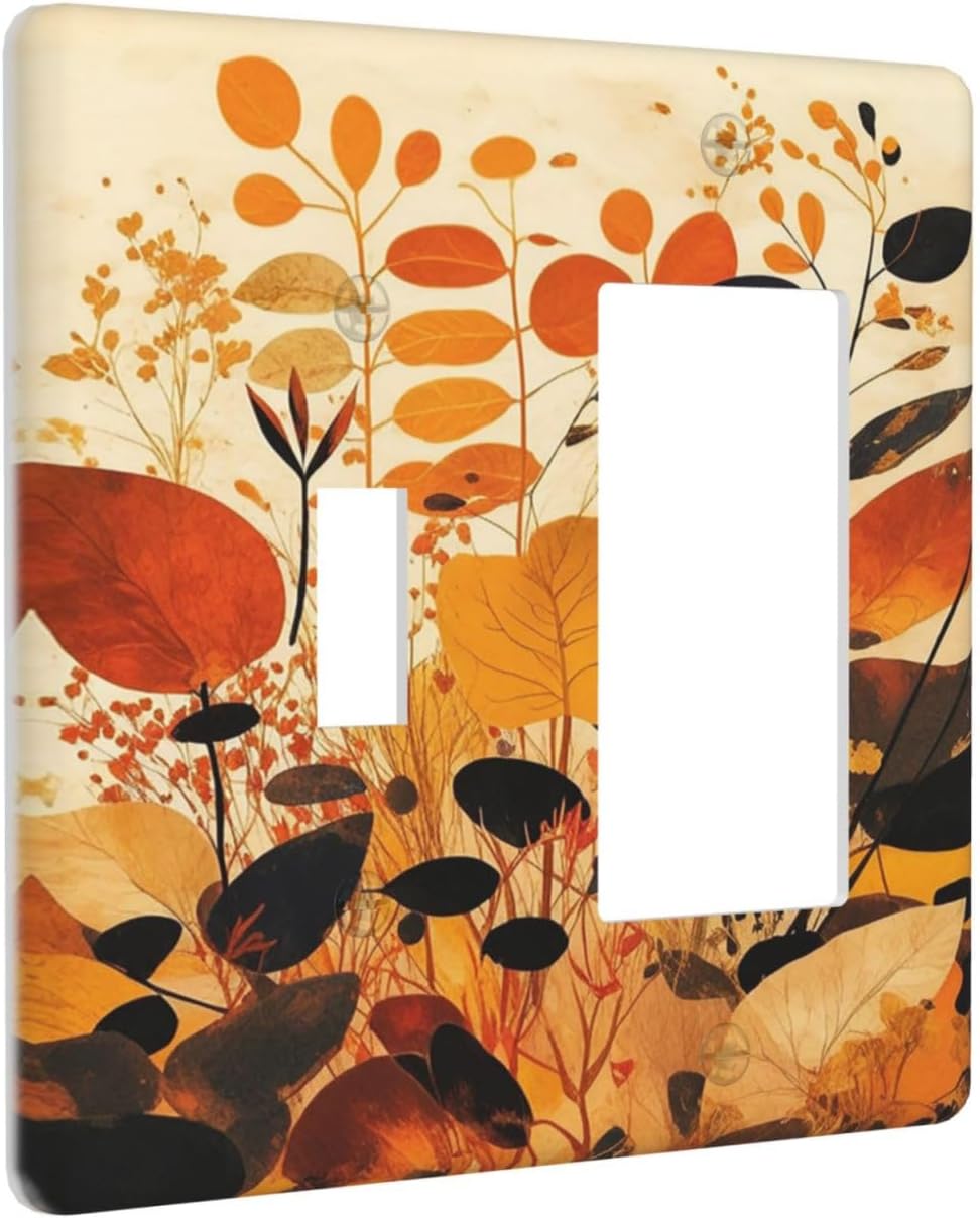 Outlet Covers Boho Warm Colorful Plant Leaves 1 Toggle 1 Rocker Combination Decorative Wall Plate Light Switch Cover Plate Electrical Switch Plates for Bedroom living Room Decor