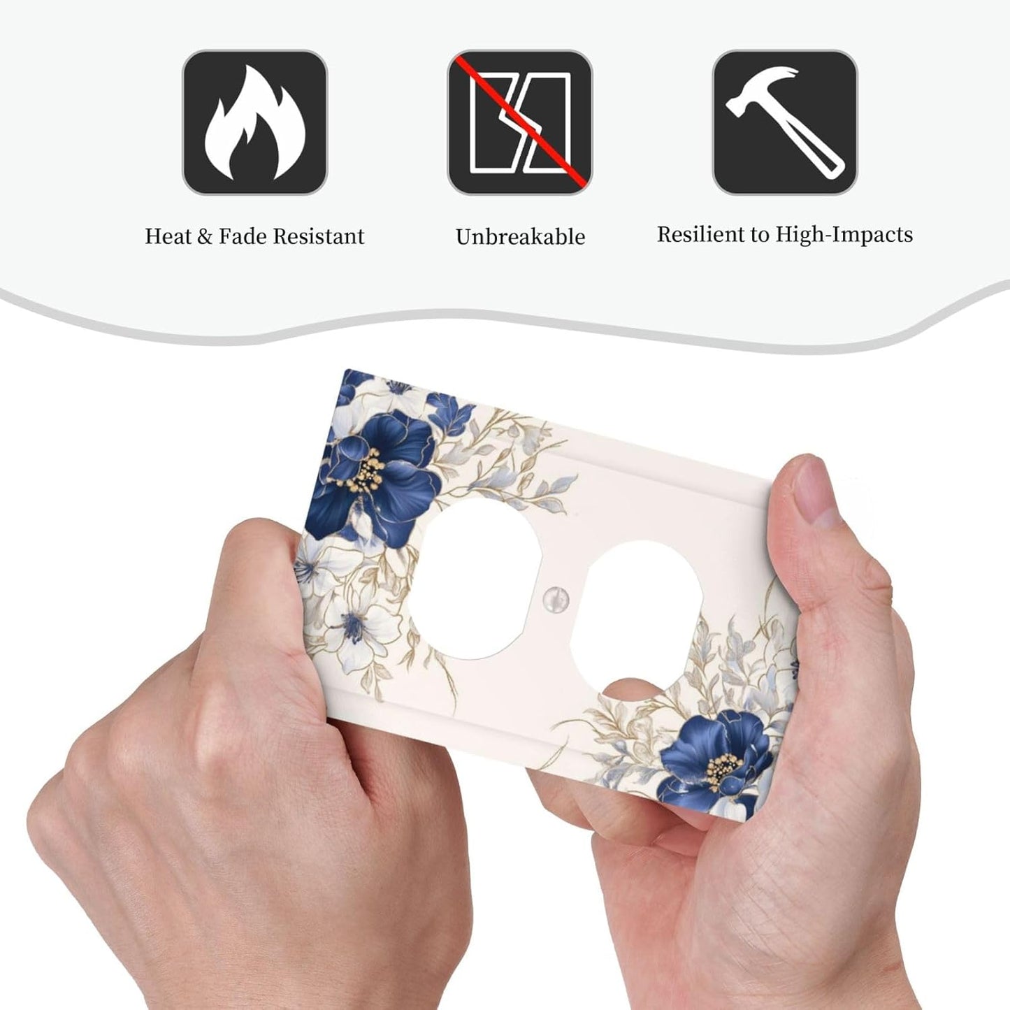 Decorative Outlet Covers Rustic Blue Beige Flower Peony Floral 1 Gang Duplex Light Switch Cover Plate Unique Wall Plates for Electrical Outlets Switch Plate Covers for Bedroom Home Decor