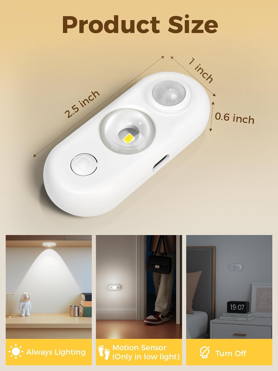 YGS-Tech LED Motion Sensor Light Indoor, Rechargeable Puck Lights, Magnetic Dimmable Under Cabinet Lights, Wireless LED Lights for Closet, Kitchen, Stairs, Daylight White, 6-Pack (White)