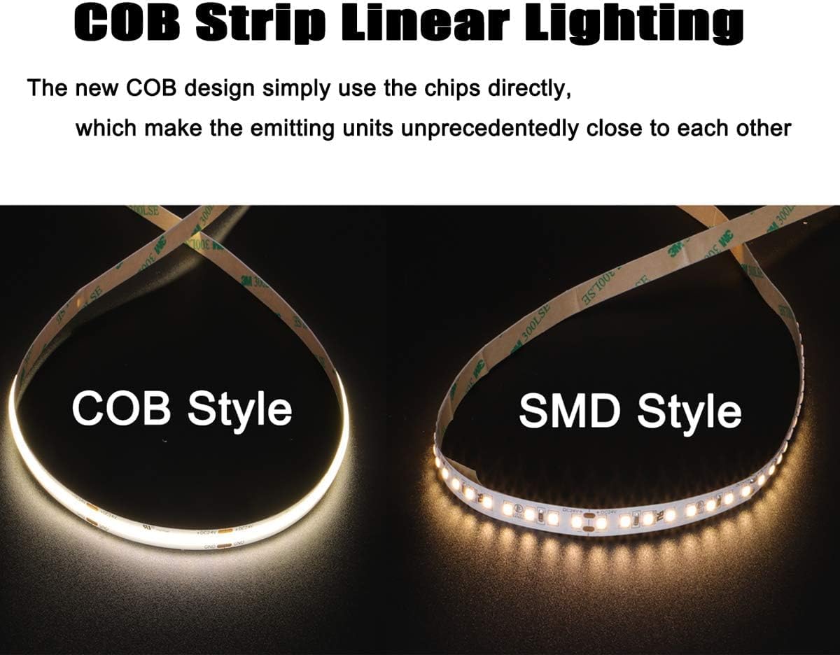 dephen UL-Listed COB LED Strip 16.4ft, 4000K Daylight Rope Lights 528LEDs/M, DC24V 5500Lm Flexiable and Cuttable Tape Lingting for Bedroom, Cabinet, Kitchen, Office, DIY