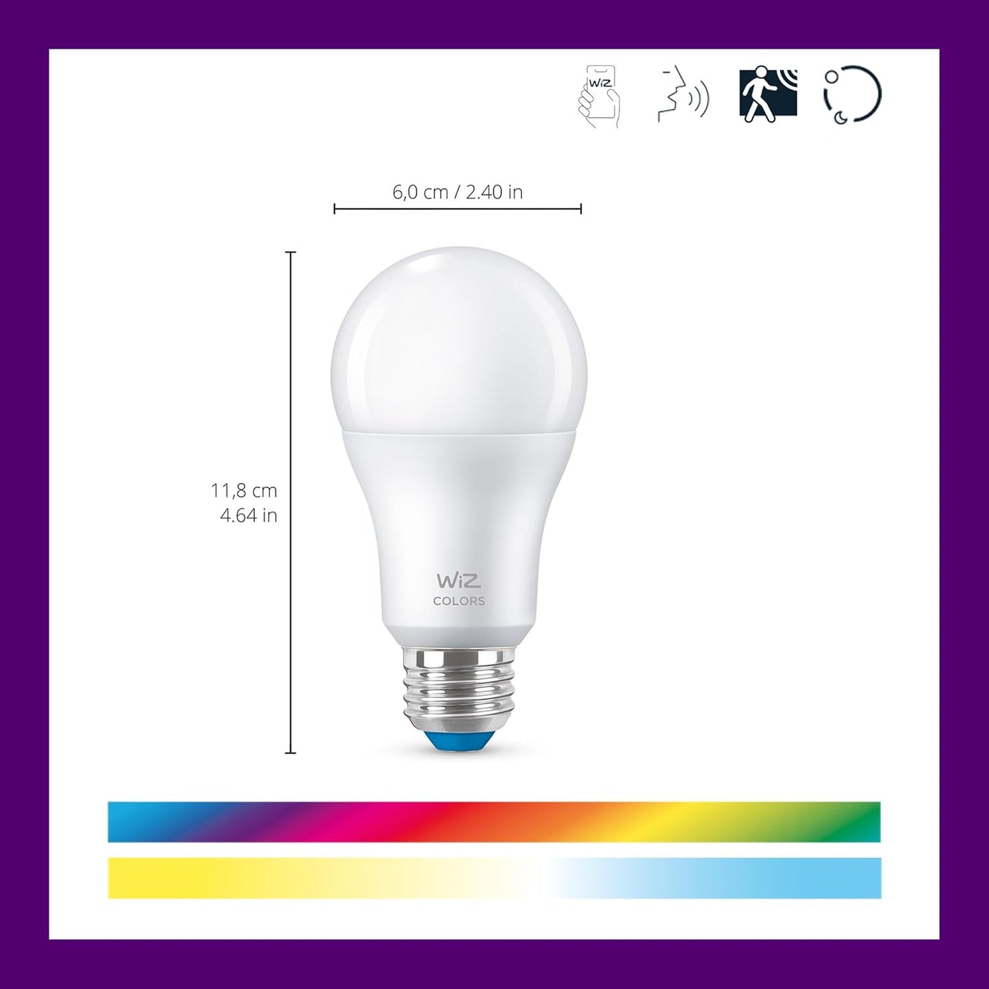 WiZ LED Smart Light Bulbs, Sunset to Sunrise Automation + Motion Detection + Control with Voice or App, Full Color A19 60W 800LM E26 Indoor, Matter Compatible - 6 Pack