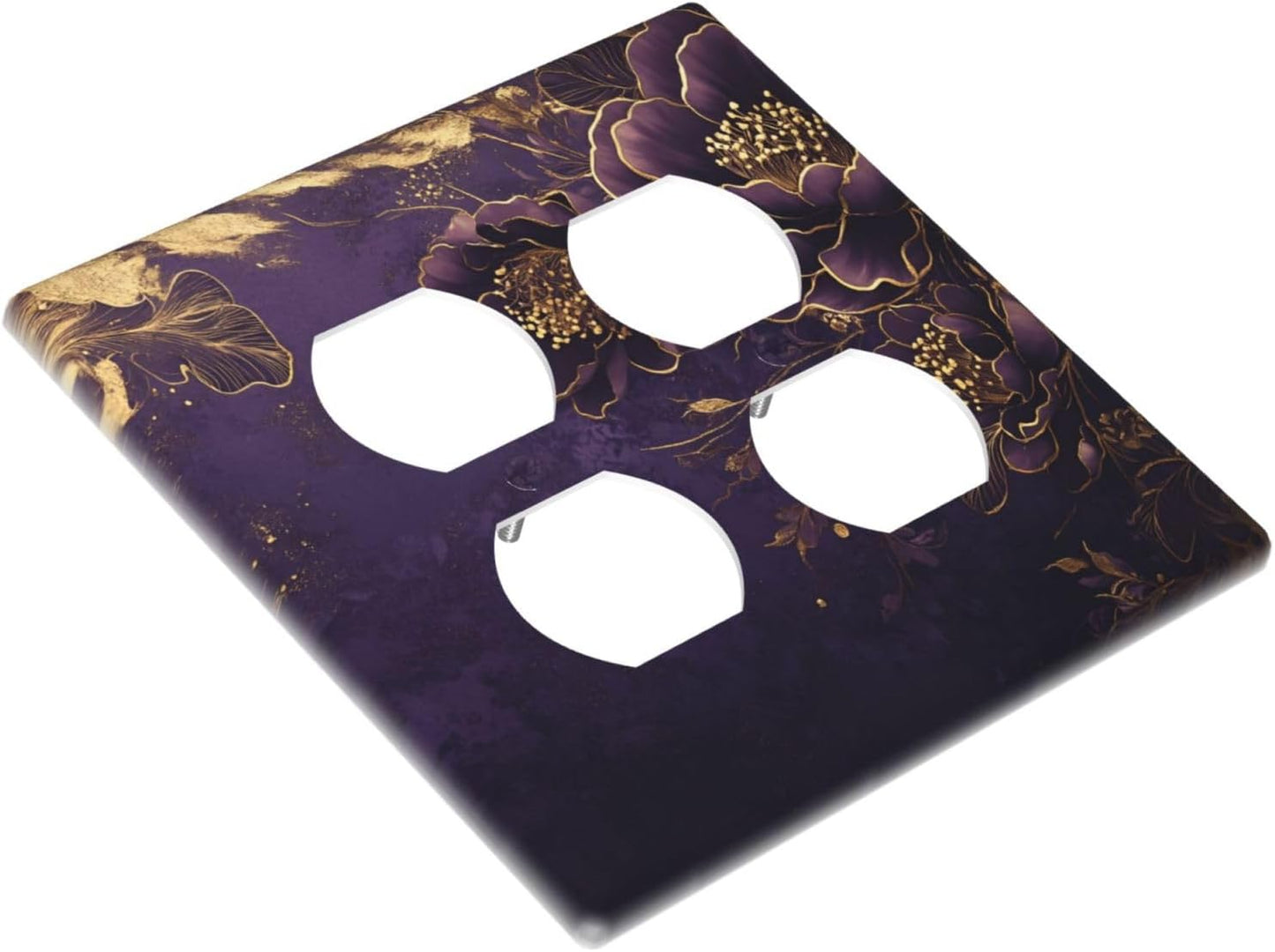 Decorative Outlet Covers Vintage Purple Peony Gold Leaf Flowers Floral 2 Gang Wall Plate Double Duplex Light Switch Cover Switch Plate Covers Faceplate for Bedroom Home Decor